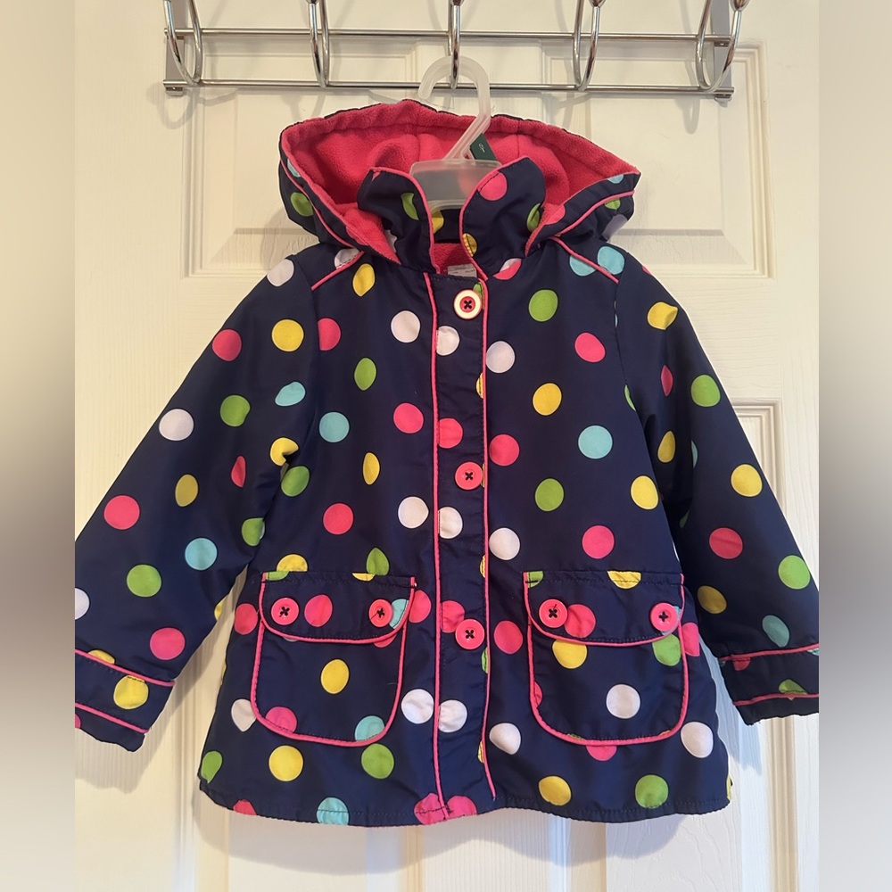 Carters Toddler Girl Blue Lined Raincoat Colorful Polka Dot Size 3T Jacket